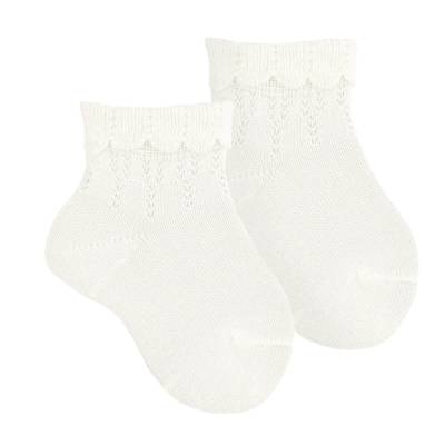 Calze corte Condor neonato da ceriminia traforati e orlo piegato color latte misure 3/6 mesi - 
