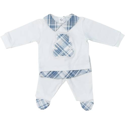 Coprifasce clinico neonato in cotone a manica lunga bianco e celeste - 