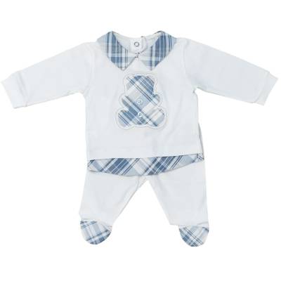 Coprifasce clinico neonato in cotone a manica lunga bianco e celeste - 