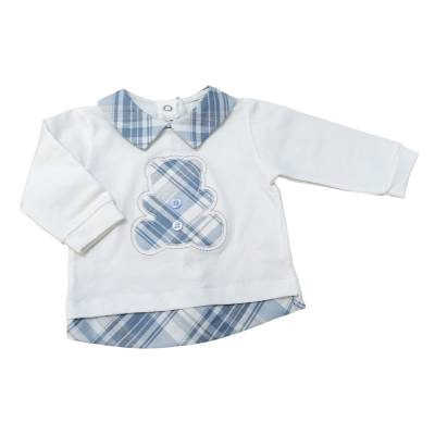 Coprifasce clinico neonato in cotone a manica lunga bianco e celeste - 