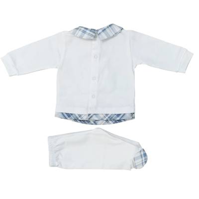 Coprifasce clinico neonato in cotone a manica lunga bianco e celeste - 