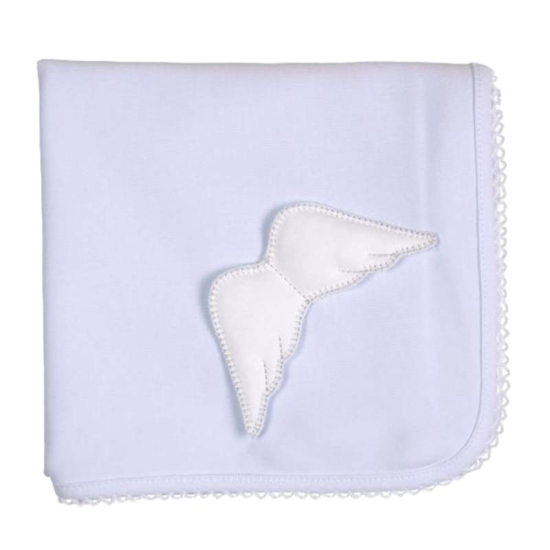 Carré de coton bleu clair de la collection Baby gi's Angel avec des ailes blanches - 