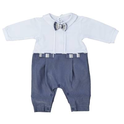 Tutina nascita neonato elegante in cotone bianca blu tortora misura 1 mese - 
