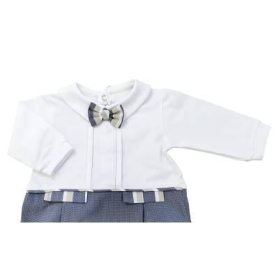 Tutina nascita neonato elegante in cotone bianca blu tortora misura 1 mese - 