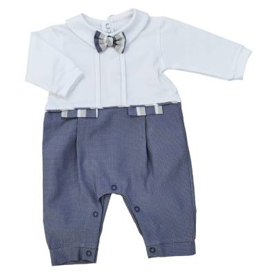 Tutina nascita neonato elegante in cotone bianca blu tortora misura 1 mese - 