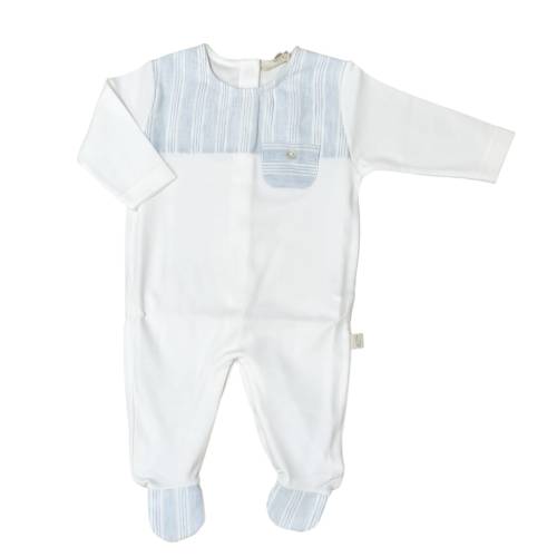 Tutina neonato in cotone panna e celeste 1 mese Baby gi - 