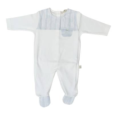 Tutina neonato in cotone panna e celeste 1 mese Baby gi - 