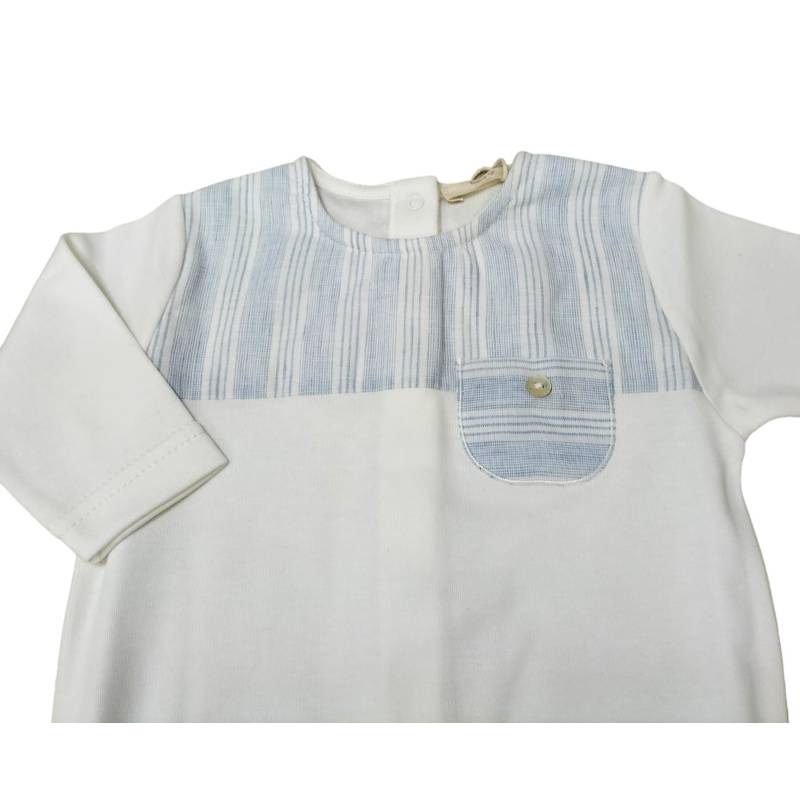 Tutina neonato in cotone panna e celeste 1 mese Baby gi - 
