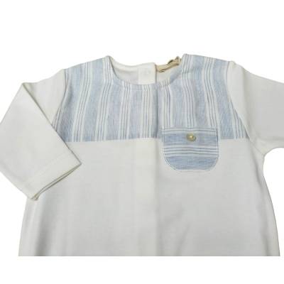 Tutina neonato in cotone panna e celeste 1 mese Baby gi - 