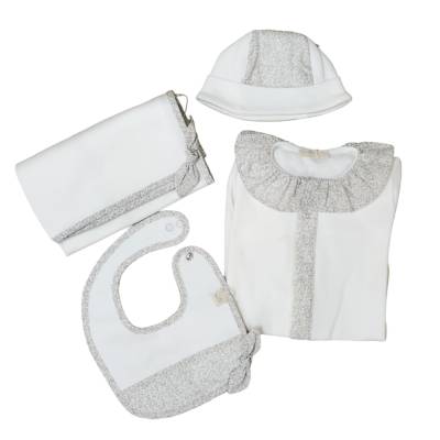 Corredino neonata Baby gi in jersey di cotone color panna e fantasia floreale - 