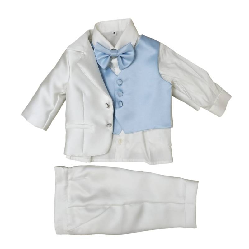Elegantes Baby Outfit Taufe 3 und 9 Monate weiß und hellblau - 