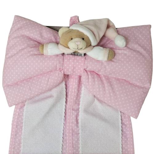Fiocco nascita con tela aida ricamabile bianco e rosa -  2