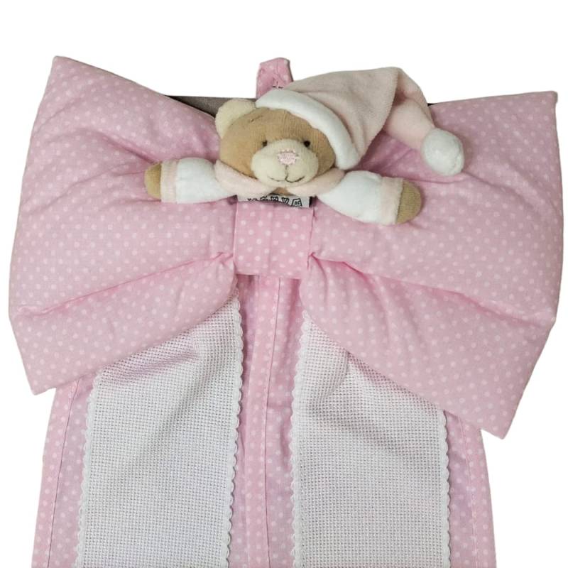 Fiocco nascita con tela aida ricamabile bianco e rosa - 