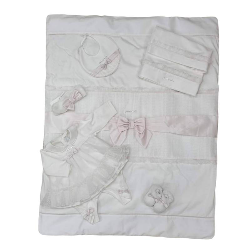 Coordinato in cotone Minù color bianco latte e rosa - 