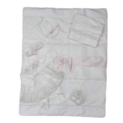 Coordinato in cotone Minù color bianco latte e rosa - 