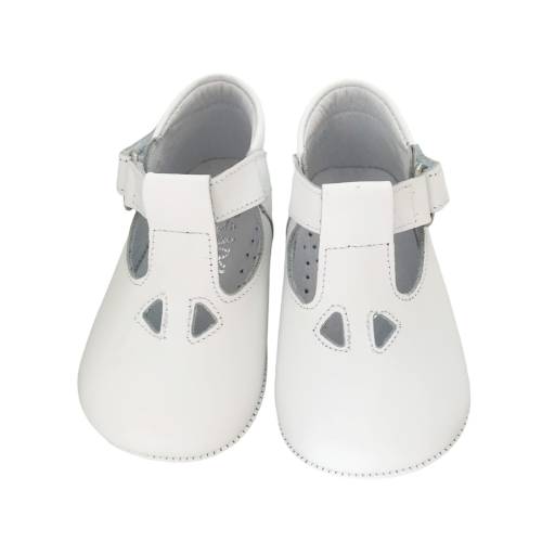 Scarpine da culla bianche in pelle occhio di bue occhielli - 