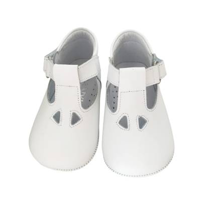 Scarpine da culla bianche in pelle occhio di bue occhielli - 