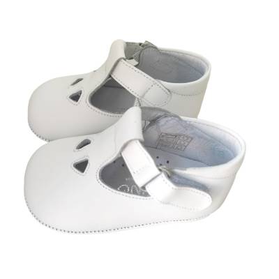 Scarpine da culla bianche in pelle occhio di bue occhielli - 