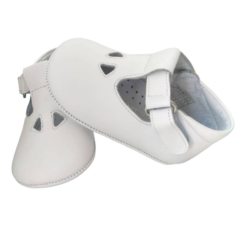 Scarpine da culla bianche in pelle occhio di bue occhielli - 