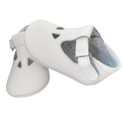 Scarpine da culla bianche in pelle occhio di bue occhielli - 