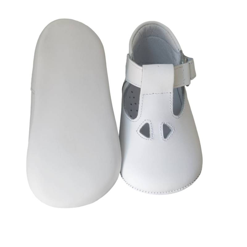 Scarpine da culla bianche in pelle occhio di bue occhielli - 