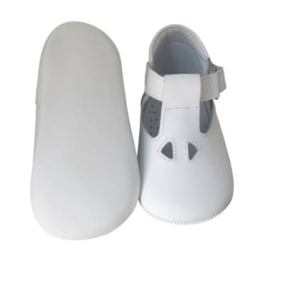 Scarpine da culla bianche in pelle occhio di bue occhielli - 