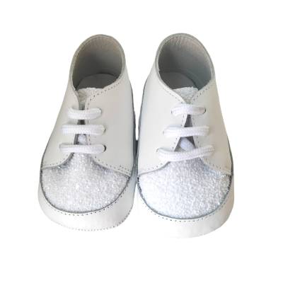Scarpine morbide da culla neonata in pelle bianche - 