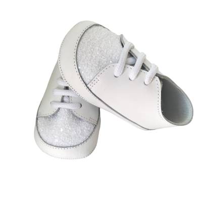 Scarpine morbide da culla neonata in pelle bianche - 