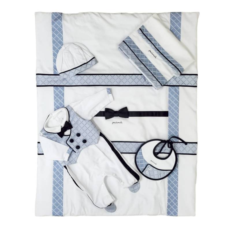 Cobertor de algodão branco azul claro e azul claro para bebé menino 1 mês tamanho Minù branco azul e azul claro - 