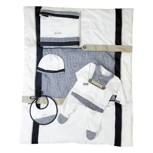 Ensemble coton nouveau-né 1 mois Minù blanc bleu gris tourterelle - 