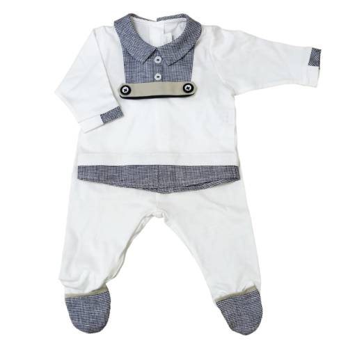 Coordinato in cotone neonato 1 mese Minù bianco blu tortora -  2