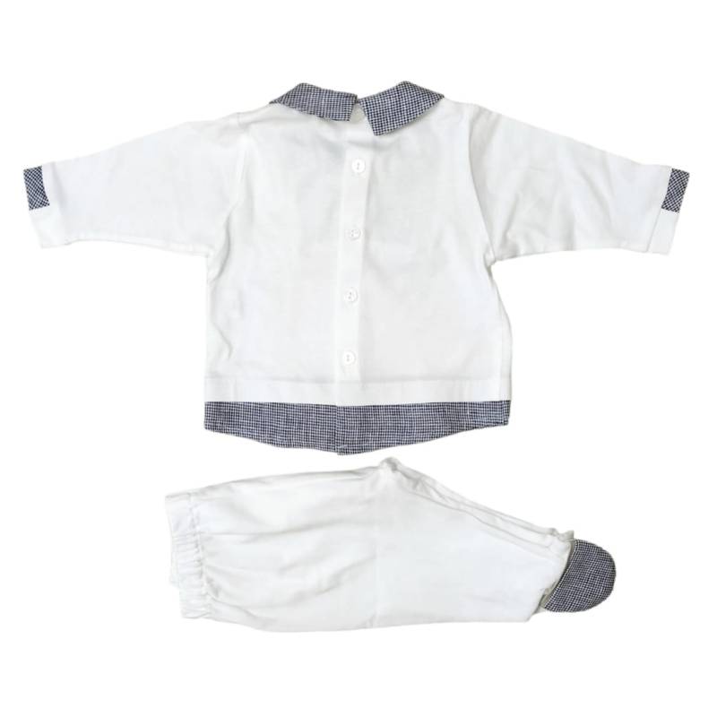 Fato de algodão para recém-nascido 1 mês Minù branco azul pomba cinzento - 