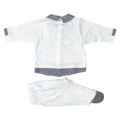 Neugeborenes Baumwoll-Outfit 1 Monat Minù weiß blau taubengrau - 