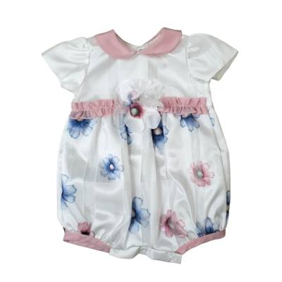 Pagliaccetto in cotone neonata misura 1 mese bianco e rosa in seta - 