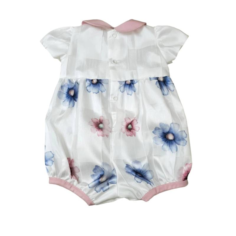 Pelele de algodón recién nacido talla 1 mes blanco y rosa seda - 
