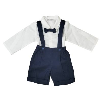 Completo con bretelle e ppillon bianco e blu - 