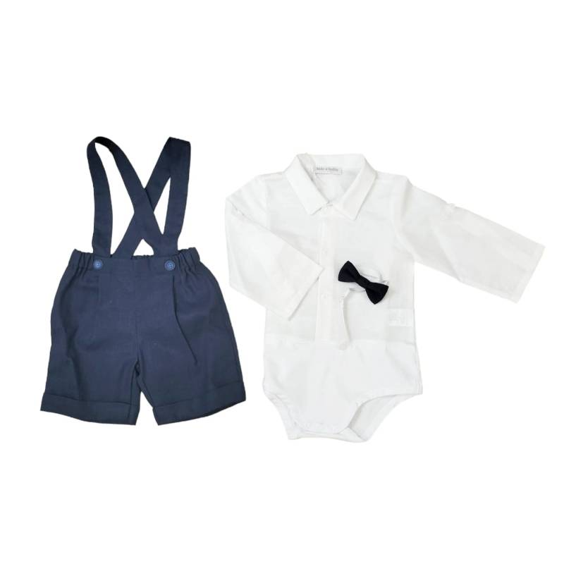 Completo con bretelle e ppillon bianco e blu - 