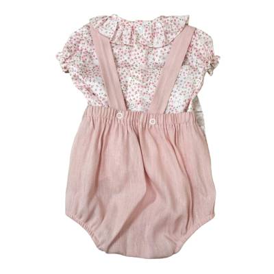 Salopette misto lino neonata rosa - 