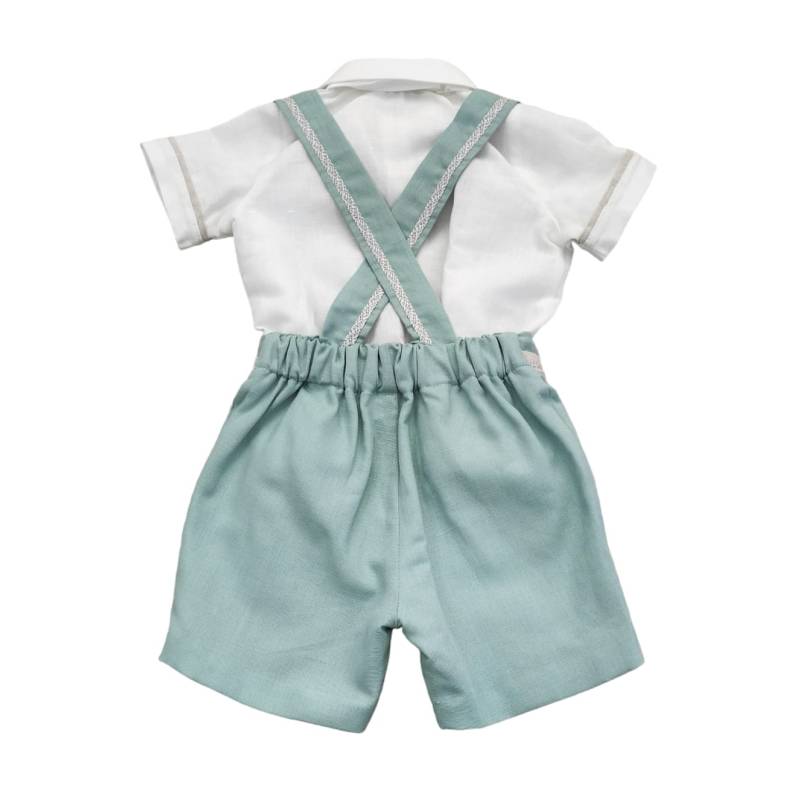 Completo elegante bambino color lino panna e verde - 