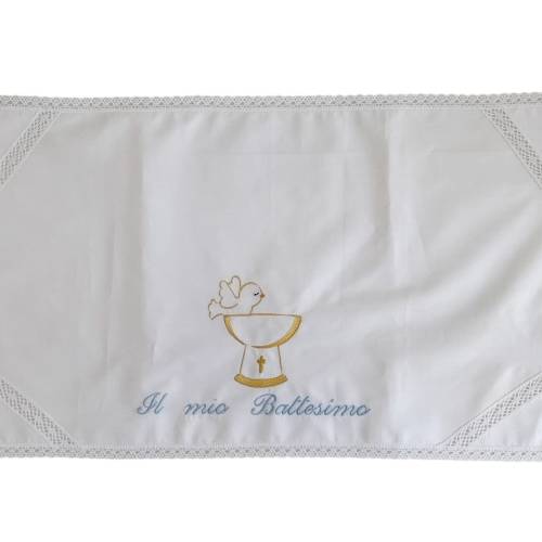 Fazzoletto per Battesimo bambino con fonte battesimale - 
