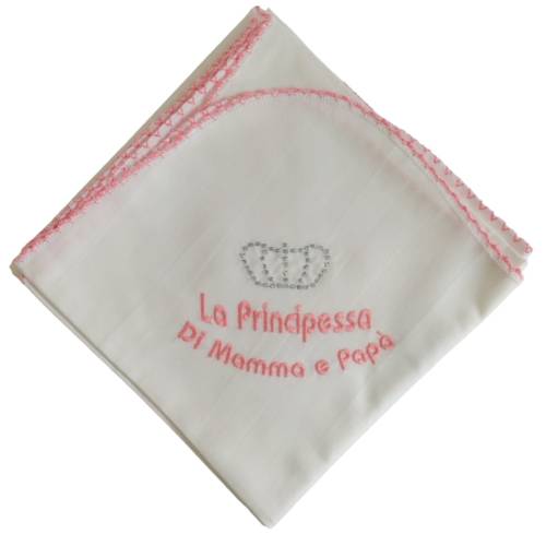 Quadrato in mussoline di cotone per neonata con ricamo rosa - 