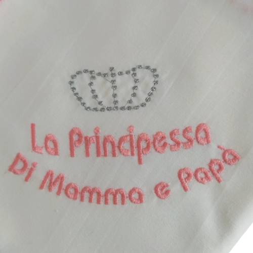 Quadrato in mussoline di cotone per neonata con ricamo rosa -  2