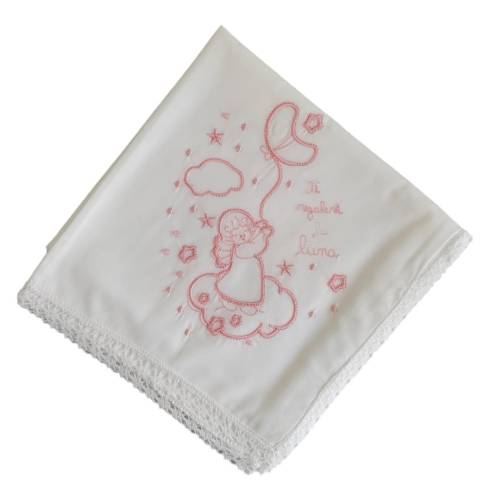 Quadrato in mussolina di cotone per neonata con ricamo rosa - 
