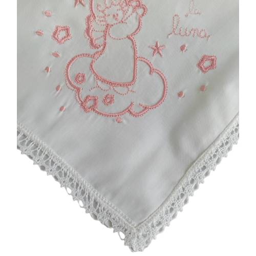 Quadrato in mussolina di cotone per neonata con ricamo rosa -  2