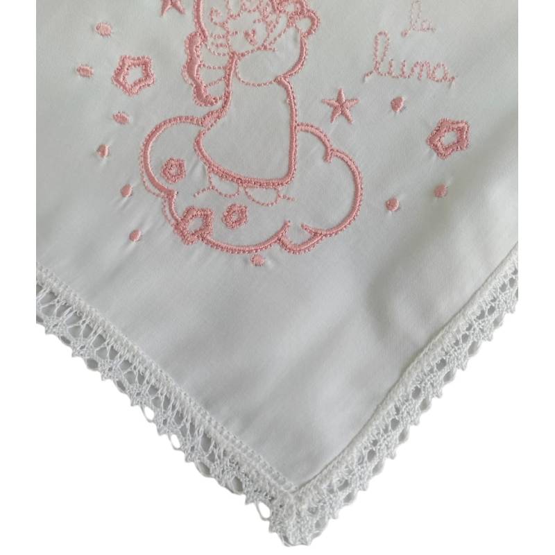 Quadrato in mussolina di cotone per neonata con ricamo rosa - 