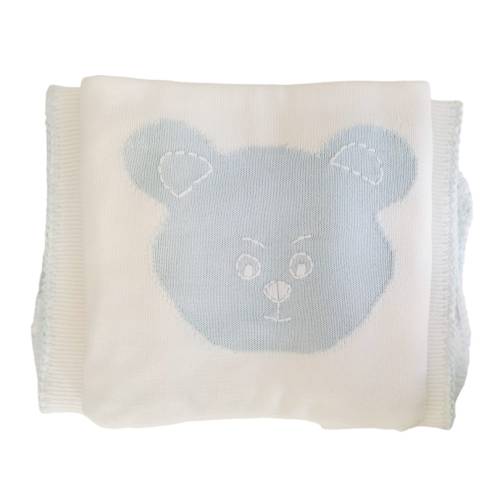 Copertina in filo di cotone bianca e celeste - 