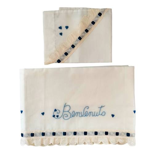 Lenzuolino neonato color panna con ricamo a mano - 