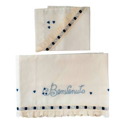 Lenzuolino neonato color panna con ricamo a mano - 