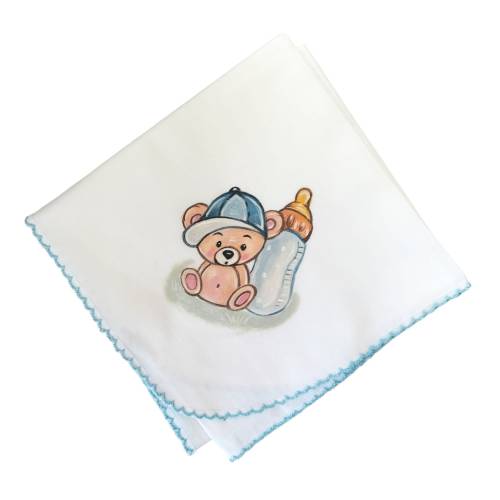 Mussolina in cotone quadrato per neonato dipinto a mano - 