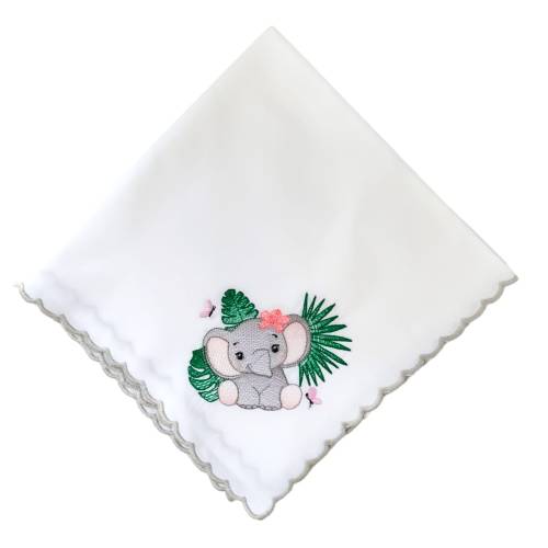 Mussoline di cotone quadrato neonata con ricamo elefantina - 